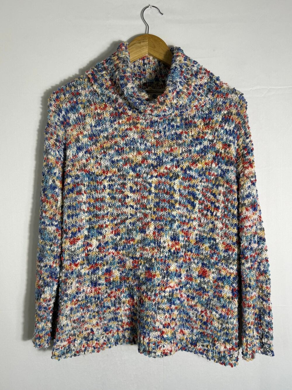 Rain + Rose Cowl Neck Bouclé Knit Sweater Multicolor Textured Size M